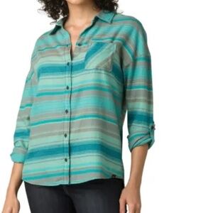 Prana Percy Flannel Button Down Shirt, Women's x-small, Atlantic Stripe